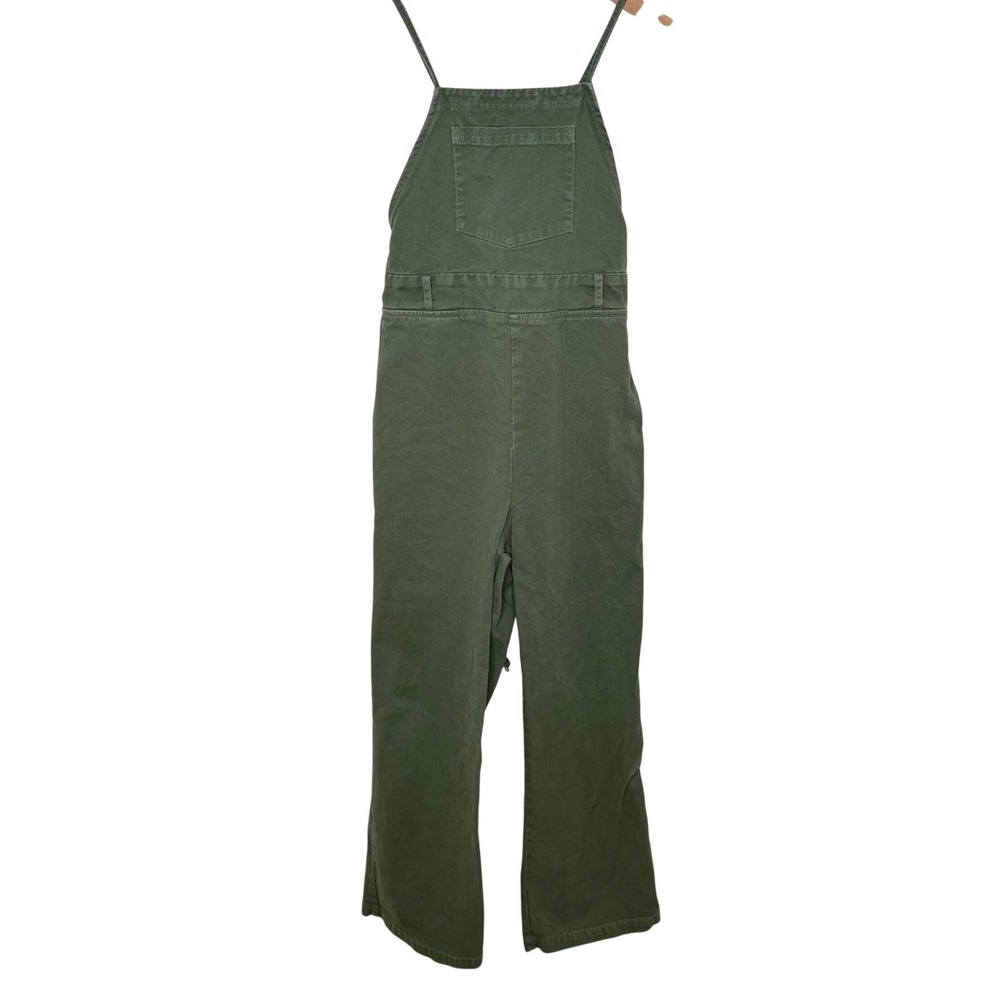 LACAUSA Overalls Women S Green Cotton Twill Cross Back Straight Leg Utility Fall